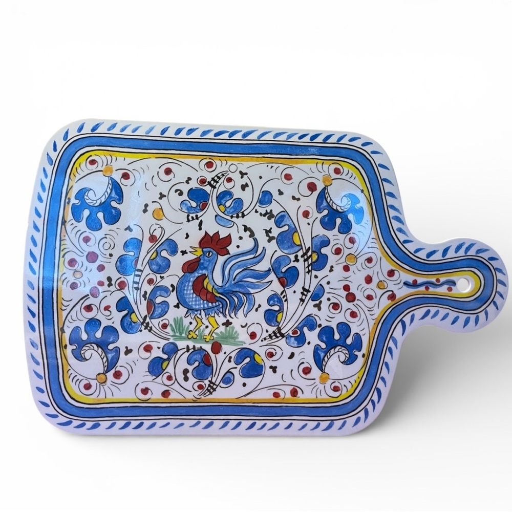 Le Cadeaux Blue Rooster Melamine Cutting Cheese Board Charcuterie Serving Handle - Picture 7 of 8